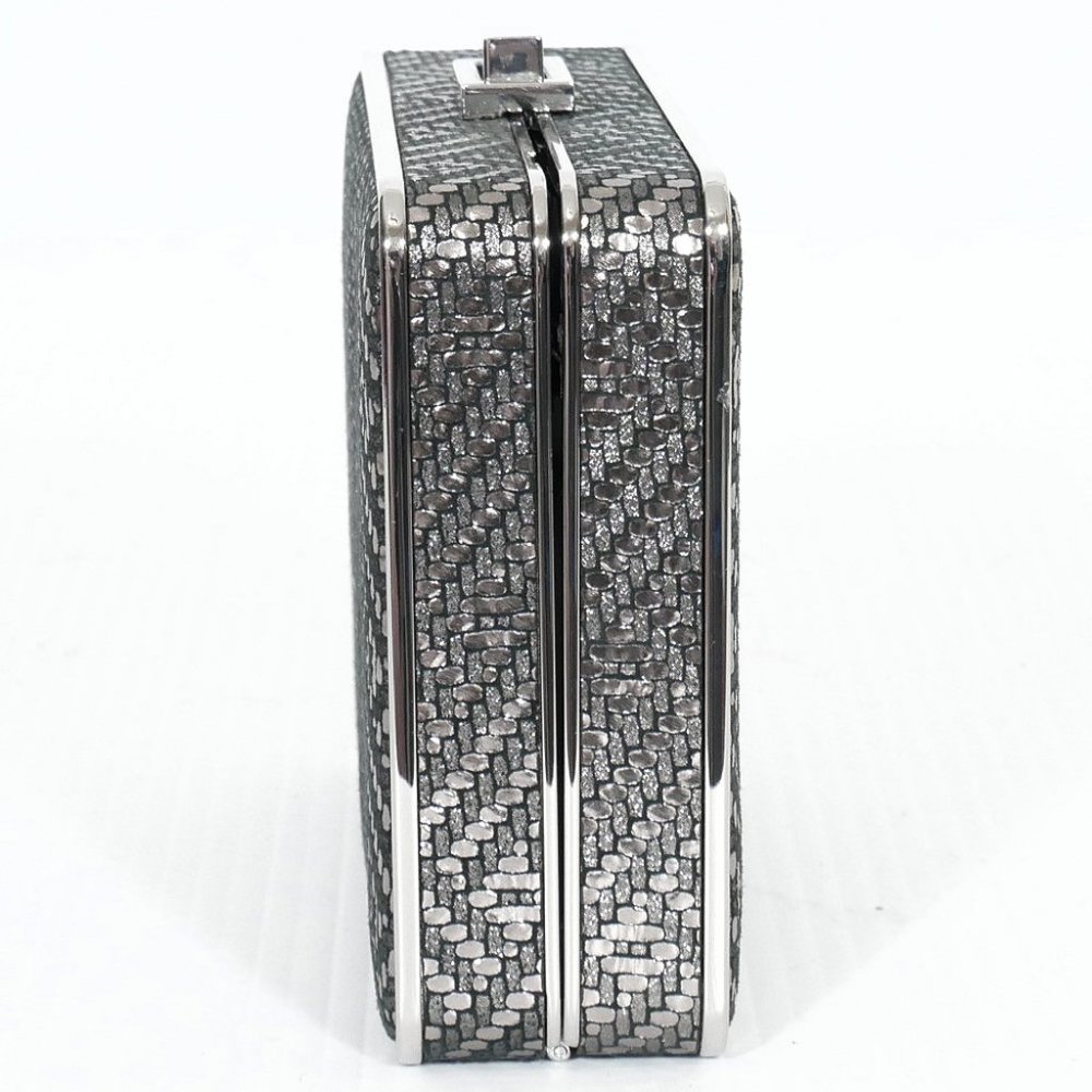 Silver Metallic Pearl Leather Medium Box Clutch - Picture 4 of 5